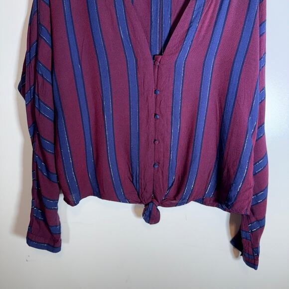 Rails Sloane Janeiro Stripe Button Down Tie Top Women’s Medium Burgundy Navy - Picture 14 of 14
